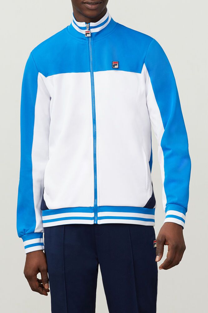 Fila Jacket Mens White/Blue Tiebreaker Track - Ireland 21367-ANBK